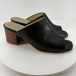 Nisolo Paloma Sandals Women's 10 Black Leather Open Toe Slip On Block Heel Shoes